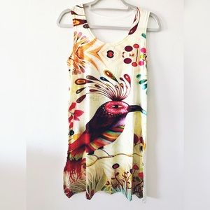 NWT SLEEVELESS CASUAL T-SHIRT A-LINE MINI DRESSES BIRD PRINT CREWNECK BEACH TANK